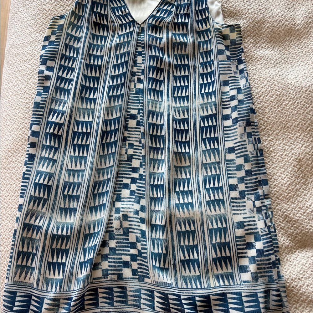 Max Studio Blue and White A-Line Geometric Dress